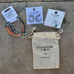 NWT Pura Vida Bracelet Set with Sun Wave, Sea Glass Hoop Earrings and Ring Set